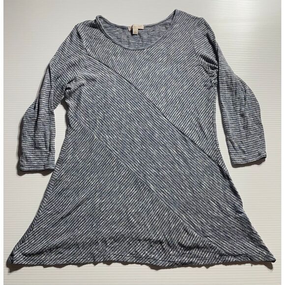 Dress barn Striped Diagonal Pattern 3/4 Sleeve Casual Tunic Top Gray & White L - Picture 1 of 6